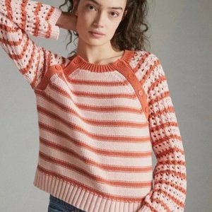 Maeve Anthropologie Eva Cotton Crochet Knit Long Sleeve Crew Pullover Sweater S